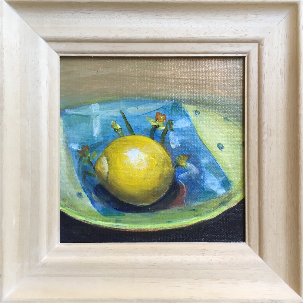 91.  Lemon on Pottery Plate by Sarah Heelis (Nesbitt)