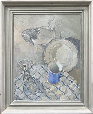 51.   Little blue mug wine glass  and tea towel 