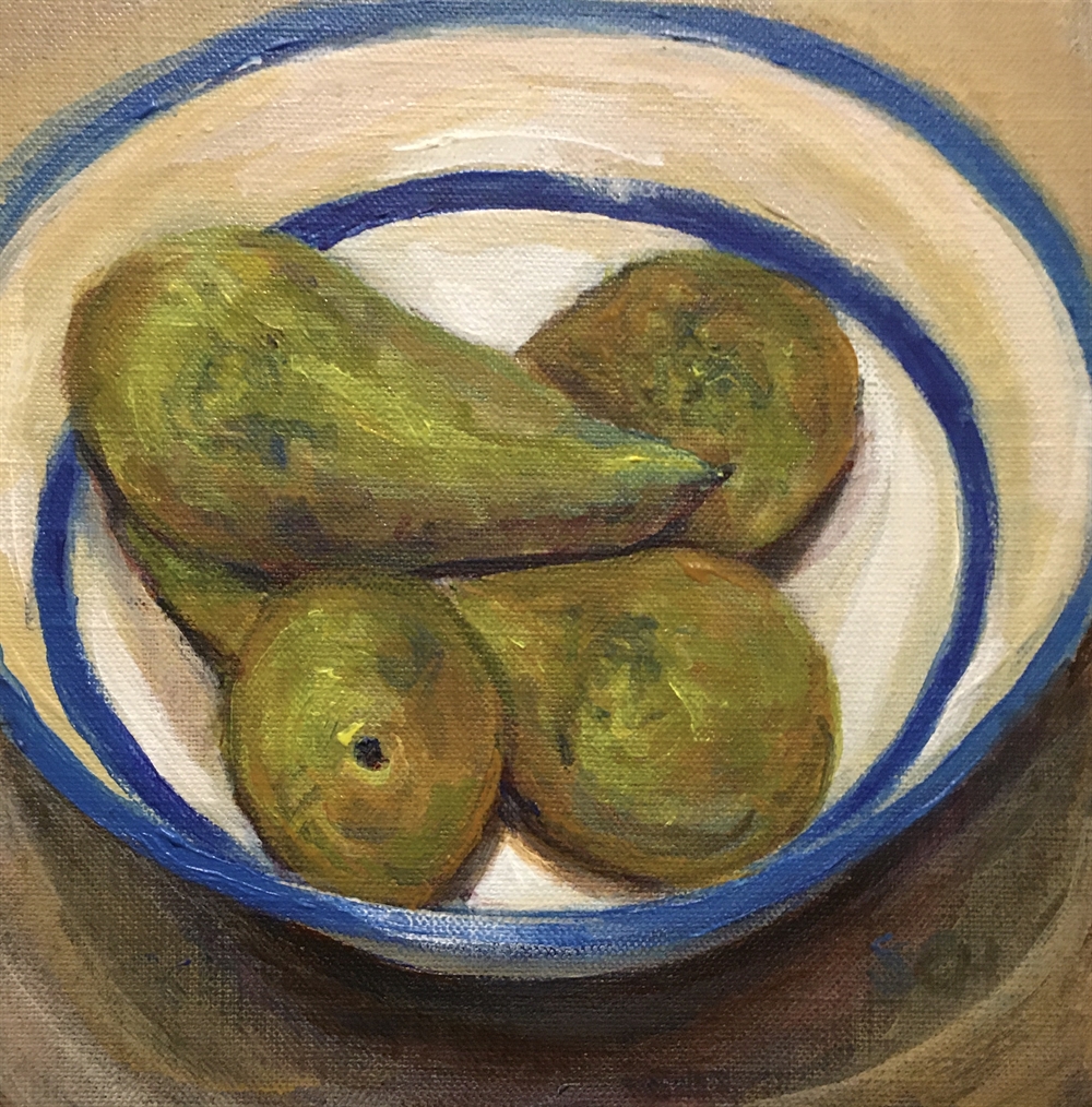 9.  Pears in a  Devonware Bowl by Sarah Heelis (Nesbitt)