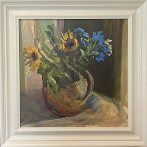  1. Sunflowers and Blue Flowers